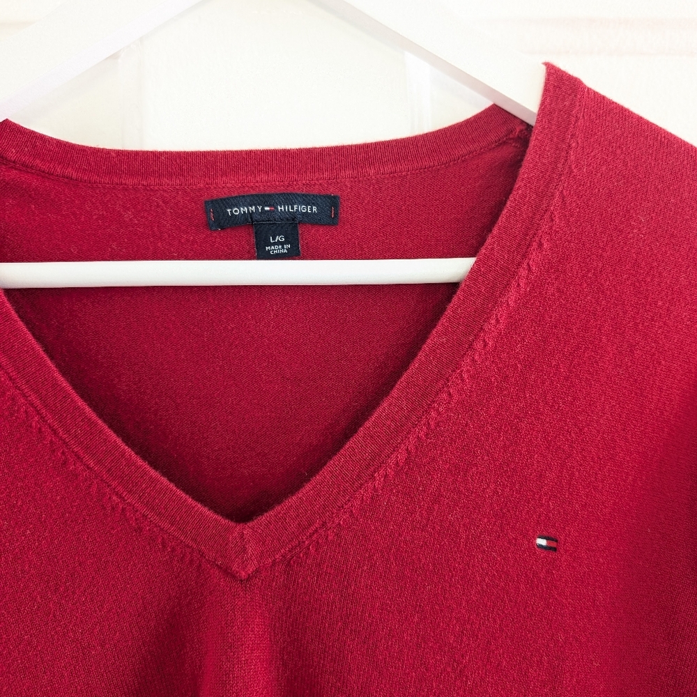 Tommy Hilfiger red v-neck pullover cotton sweater